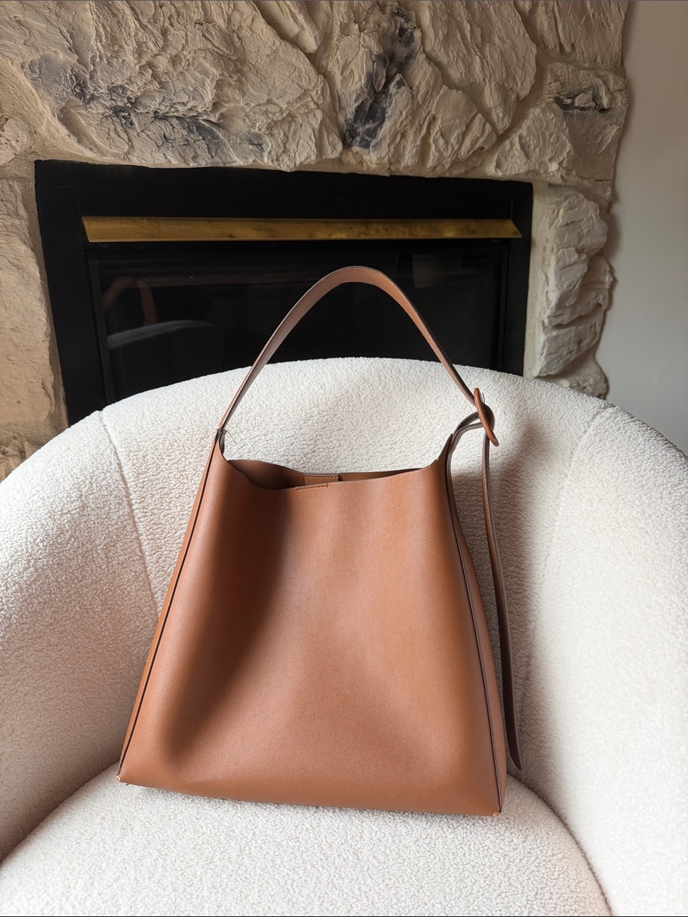 Zara Tan Leather Hobo Shoulder Bag